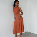 2024 Listing Elegant Striped Knit Dress Women O-neck Sleeveless A-line Dresses Club Evening Party Midi Vestido
