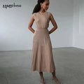 2024 Listing Elegant Striped Knit Dress Women O-neck Sleeveless A-line Dresses Club Evening Party Midi Vestido