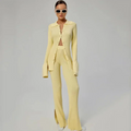 2024 Fashion Slim Knit Pants Set Lapel Flare Long Sleeve Single Breasted Cardigan Sweater & Trousers Two-Piece Set
