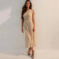 2024 Listing Elegant Striped Knit Dress Women O-neck Sleeveless A-line Dresses Club Evening Party Midi Vestido