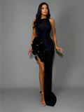 New Arrival Women Sleeveless Sexy O-Neck Florals Bodycon Bandage Long Dress Celebrate Evening Party Nightclub Birthday Dress