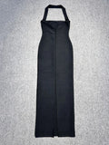 2024 2024 Winter Dress Sexy Women's Long Bandage Dress Hanging Neck Sleeveless Bodycon Backless Dresses Party Christmas Vestidos