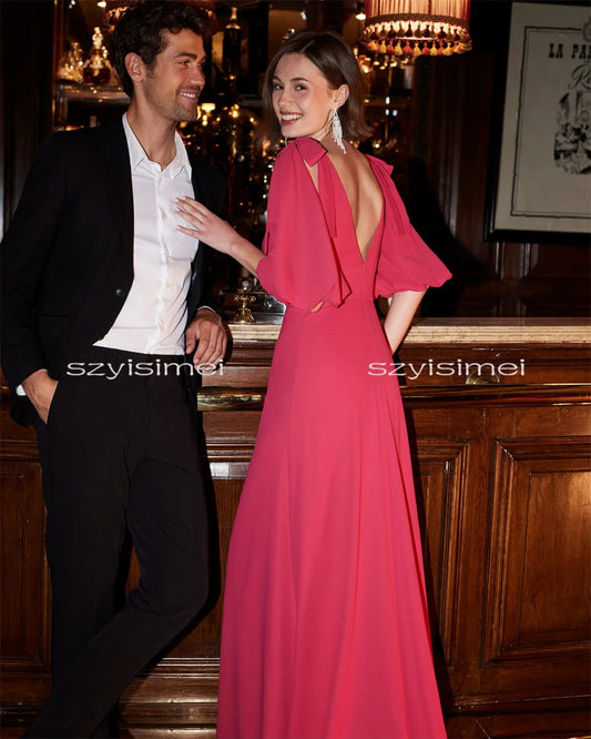 Fashion Evening Dress For Party Deep V Neck Customized Chiffon Prom Dresses 2026 Sexy Formal Dress For Cocktail robes de soirée