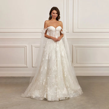 Elegant Sweetheart Lace Applique Beach A Line Wedding Dresses Sweep Train Corset Evening Gowns Custom Made Vestido De Noiv