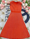 2024 Listing Elegant Striped Knit Dress Women O-neck Sleeveless A-line Dresses Club Evening Party Midi Vestido as photo