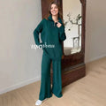 2024 Casual Autumn Loose Knit Sweater Set Fashion Zip Lapel Long Sleeve Pullover Sweater & Straight Pants Two-piece Set as photo