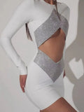 2022 New Autumn Rayon Bandage Women Long Sleeve Sexy Holes Bodycon Mini Dress Celebrate Fashion Nightclub Party Outfit Vestido