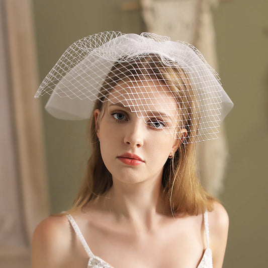Handmade Elegant Blusher Veil Two-Layer Tulle Net Wedding Bridal Cage Headdress Short White Veil V833