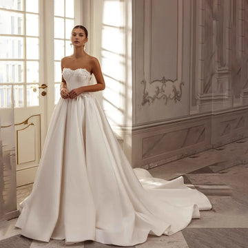 Simple A Line Wedding Gown For Women Sweetheart With Flowers Customized Wedding Dress Evening Bride Dresses vestido de noiva