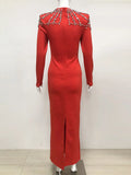 2024 Elegant Women Light Luxury Diamond Design Bandage Dress Square Neck Long Sleeve Bodycon Long Dress Christmas Party Vestidos
