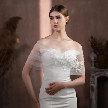 V324 Elegant Wedding Dress Wraps Tulle Lace Applique White Bridal Shawl Women Marriage Pageant Prom Accessories