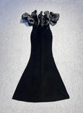 Black Winered Color Women Sexy Off the Shoulder Ruffles Bodycon Velvet Maxi Dress Wedding Party Mermaid Cocktail Outfit
