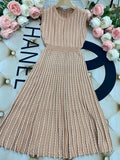 2024 Listing Elegant Striped Knit Dress Women O-neck Sleeveless A-line Dresses Club Evening Party Midi Vestido Khaki