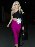 2 Colors Women Sexy One SHoulder Beading Florals Bodycon Bandgae Long Dress Celebrate Fashion Evening Party Birthday Dress