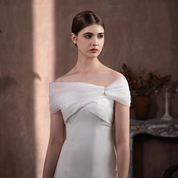 V323 Elegant Bridal Wedding Dress Wraps Soft Tulle Ribbon Crystal Clip White Brides Shawl Women Marriage Accessories