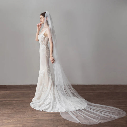 XINMEIJI Two Layer Tulle 3M Plain Cathedral Wedding Veil and Accessories Bridal Veil with Comb V615
