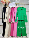 2024 Fashion Slim Knit Pants Set Lapel Flare Long Sleeve Single Breasted Cardigan Sweater & Trousers Two-Piece Set