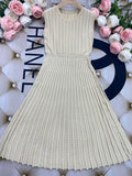 2024 Listing Elegant Striped Knit Dress Women O-neck Sleeveless A-line Dresses Club Evening Party Midi Vestido apricot