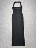 2024 2024 Winter Dress Sexy Women's Long Bandage Dress Hanging Neck Sleeveless Bodycon Backless Dresses Party Christmas Vestidos