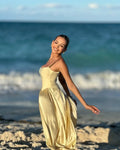 Yellow Women Sleeveless Sexy Strap Square Collar Long Bandage Maxi Dress Beach Style Celebrate Birthday Vacation Party Dress
