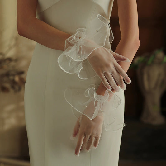 WG142 White Elegant Satin Wedding Gloves Short Bridal Wedding Dress Dress Photography Evening Wedding Accessories