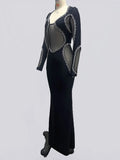 2024 Autumn Women's Light Luxury Diamond Mesh Patchwork Bandage Dress Long Sleeve Bodycon Tail Dresses Evening Party Vestidos