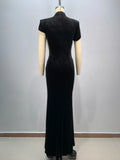 2024 New Celebrity Red Carpet Dress Women Sexy Short Sleeve Pearl Beading Bodycon Long Dress Evening Party Prom Outfit Vestido