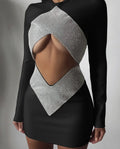 2022 New Autumn Rayon Bandage Women Long Sleeve Sexy Holes Bodycon Mini Dress Celebrate Fashion Nightclub Party Outfit Vestido black