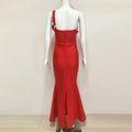 Red Color Women Sexy One Shoulder Florals Fashion Bodycon Long Bandage Dress Wedding Party Celebrate Birthday Cocktail Outfit