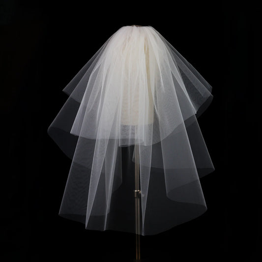 LA005 Handmade Bridal Wedding Dress Veil 2-Layer Soft Tulle Short White Brides to Be Headdress Hair Comb Veil