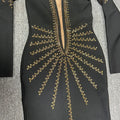 2024 Elegant Women's Light Luxury Hot Diamond Bandage Dress V-neck Long Sleeve Bodycon Long Dress Cocktail Evening Party Vestido