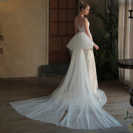 V396 French Simple White Butterfly Tail Wedding Dress Evening Gown Strapless Bridal Shawl Accessory Pin Fixed