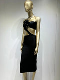 2023 Summer 3D Flower Sexy Hollow Out Sleeveless Bodycon Black Long Dress Fashion's Sexy Woman Party Outfit Beach Party Vestido