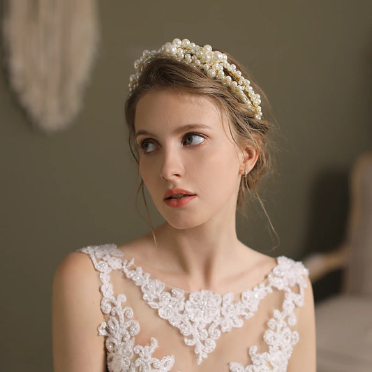 O589 Super Fairy Double String Pearl HairBand Bridal Headdress Elegant Wedding Hair Accessories