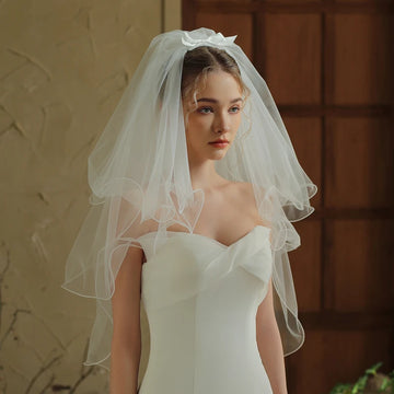V377 new three-layer curled girly veil white short wedding photo styling prop hair clip style wedding dress wedding accessories