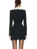 2024 Autumn Women Elegant Bandage Dress with Large Collar Long Sleeve Button Design Bodycon Asymmetric Mini Dress Party Vestidos