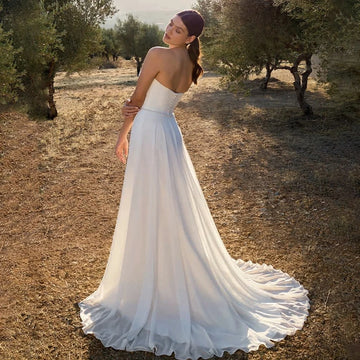 Sexy Strapless A-Line Wedding Dress Sleeveless Chiffon Bridal Gown White Evening Dresses vestido de noiva