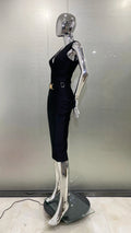 2024 Fashion Diamond Girdle Sleeveless Package Hips Midi Calf Bandage Dress Elegant Woman Evening Dress Celebrity Party Vestido