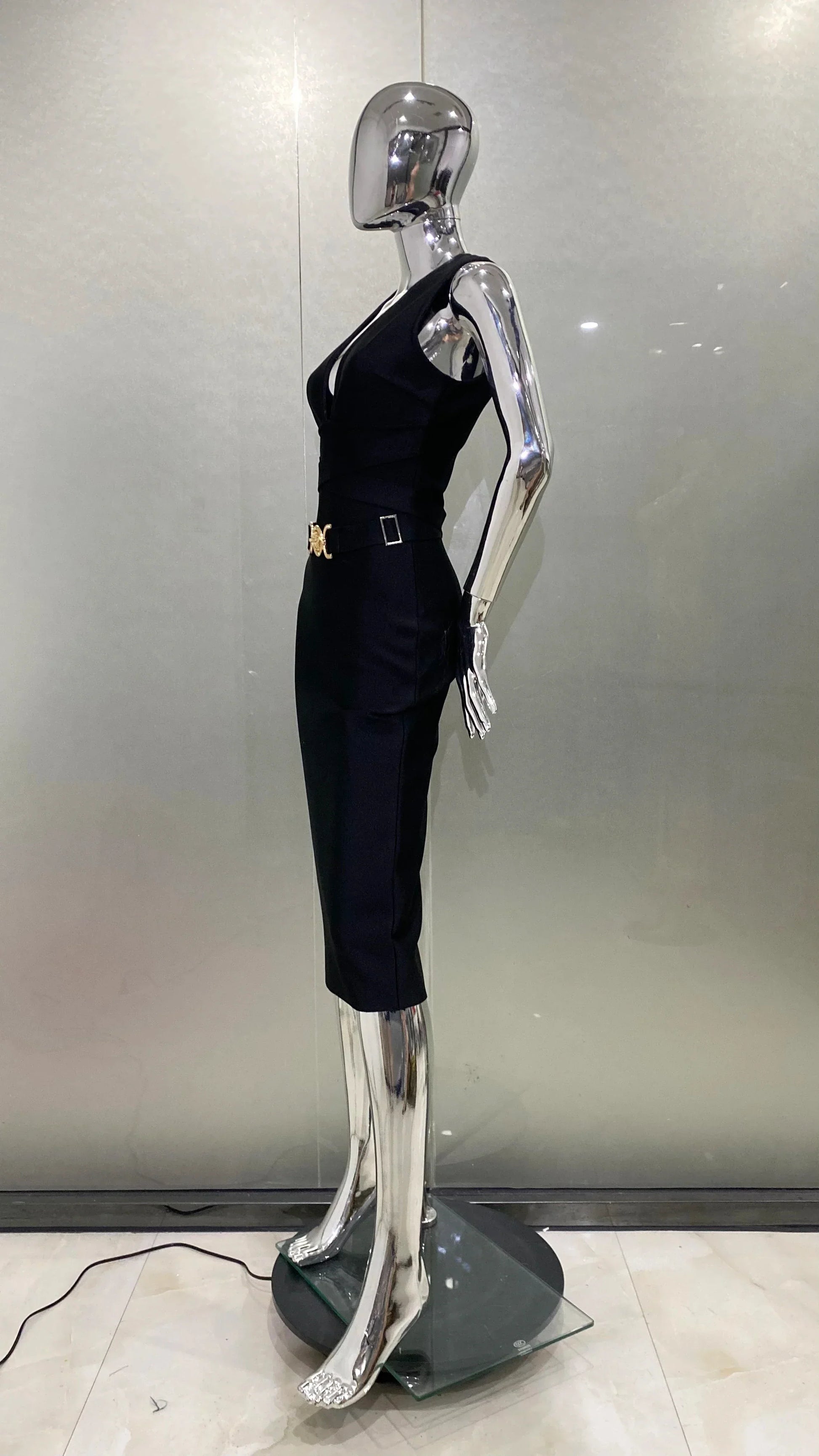 2024 Fashion Diamond Girdle Sleeveless Package Hips Midi Calf Bandage Dress Elegant Woman Evening Dress Celebrity Party Vestido