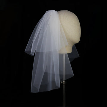 LA005 Handmade Bridal Wedding Dress Veil 2-Layer Soft Tulle Short White Brides to Be Headdress Hair Comb Veil