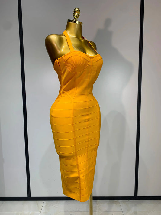 Women Sexy Backless Bandage Midi Dress Fashion Halter Sleeveless Backless Bodycon Club Evening Party Wedding Guest Dresses