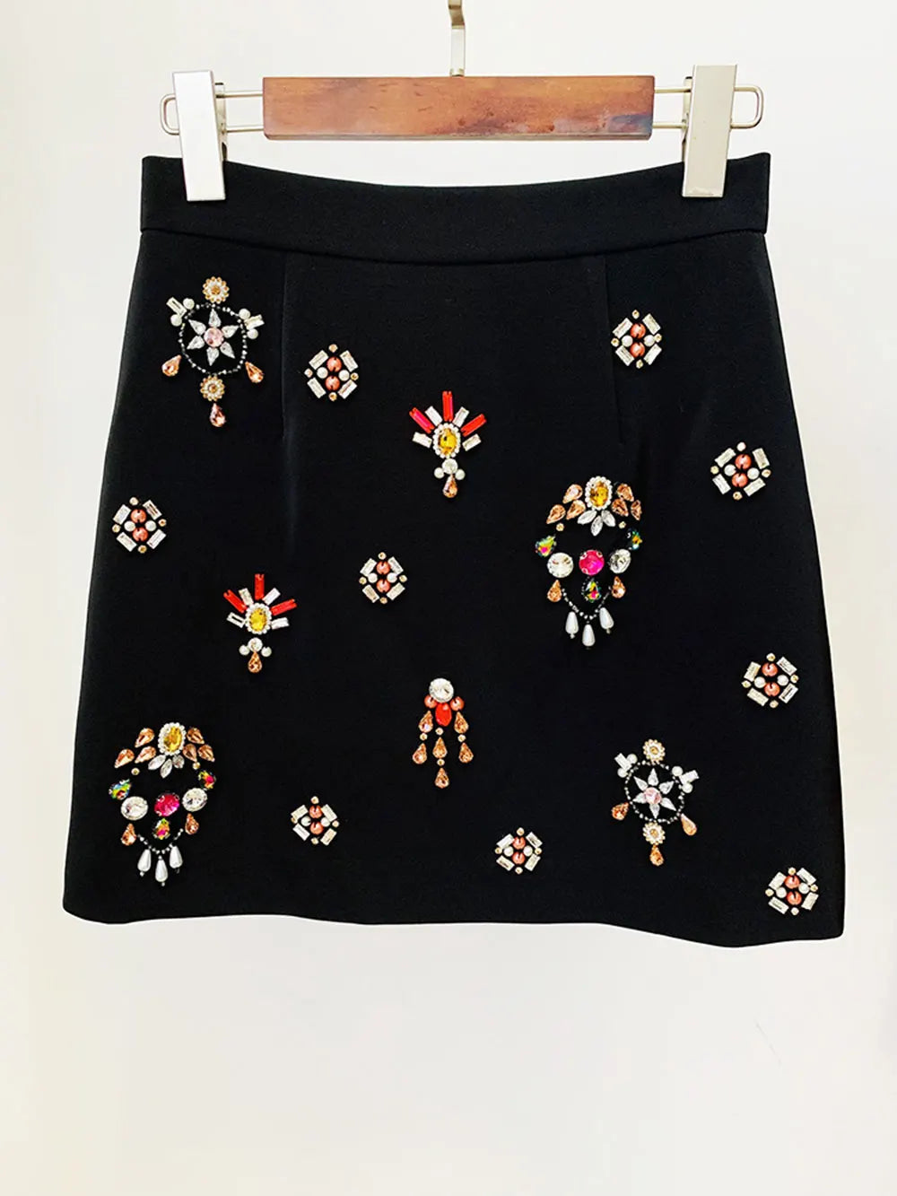 2024 Elegant Women's Light Luxury Nail Bead Short Skirt Set O-neck Long Sleeve Ultra Short Top+Mini Skirt Two piece Set