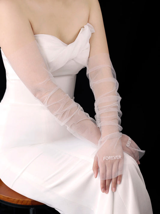 WG181 Simple Mesh Embroidered Wedding Gloves Amazon Long Fingerless Sleeves Wedding Dress Accessories