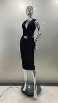 2024 Fashion Diamond Girdle Sleeveless Package Hips Midi Calf Bandage Dress Elegant Woman Evening Dress Celebrity Party Vestido