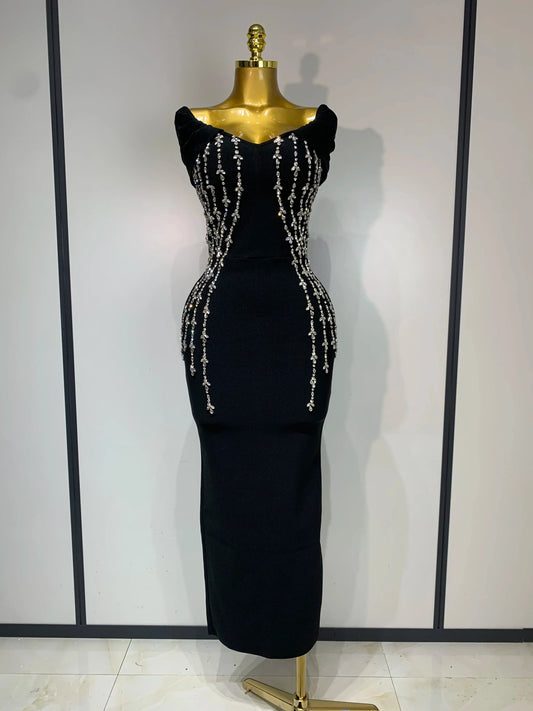 Women Black Red Long Bodycon Bandage Dress 2025 Luxury Rhinestone Evening Party Celebrity Elegant Club Wedding Guest Dresses black