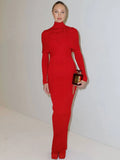 2024 Elegant Women Christmas Bandage Dress Stand Collar Patchwork Long Sleeve Bodycon Long Dress Cocktail Evening Party Vestidos