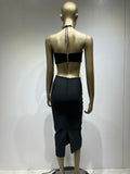 2023 Summer 3D Flower Sexy Hollow Out Sleeveless Bodycon Black Long Dress Fashion's Sexy Woman Party Outfit Beach Party Vestido