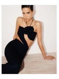 2023 Summer 3D Flower Sexy Hollow Out Sleeveless Bodycon Black Long Dress Fashion's Sexy Woman Party Outfit Beach Party Vestido