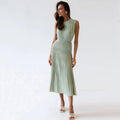 2024 Listing Elegant Striped Knit Dress Women O-neck Sleeveless A-line Dresses Club Evening Party Midi Vestido