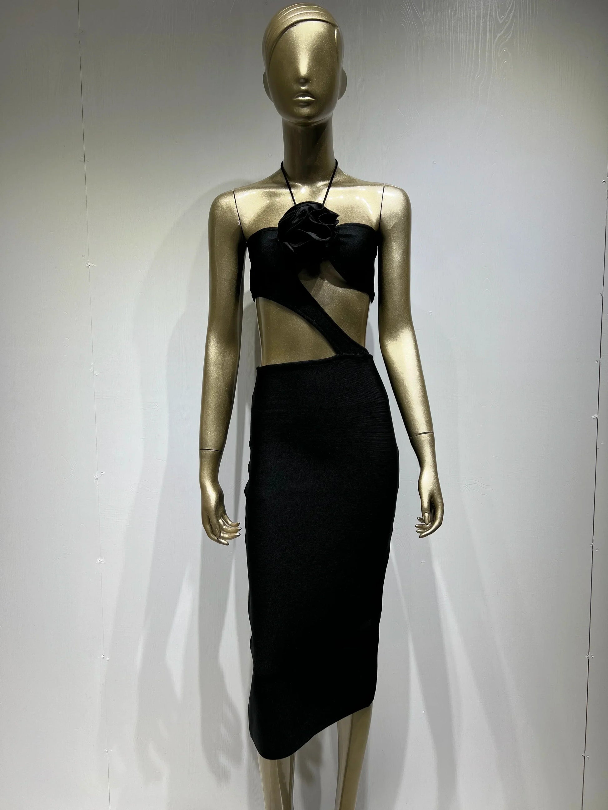 2023 Summer 3D Flower Sexy Hollow Out Sleeveless Bodycon Black Long Dress Fashion's Sexy Woman Party Outfit Beach Party Vestido